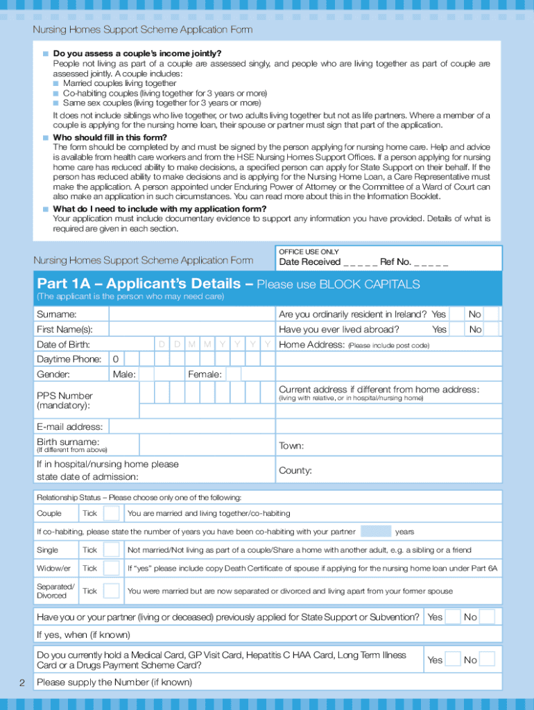 Nursing Homes Support Scheme Information and Application Form Nursing Homes Support Scheme Information and Application Form