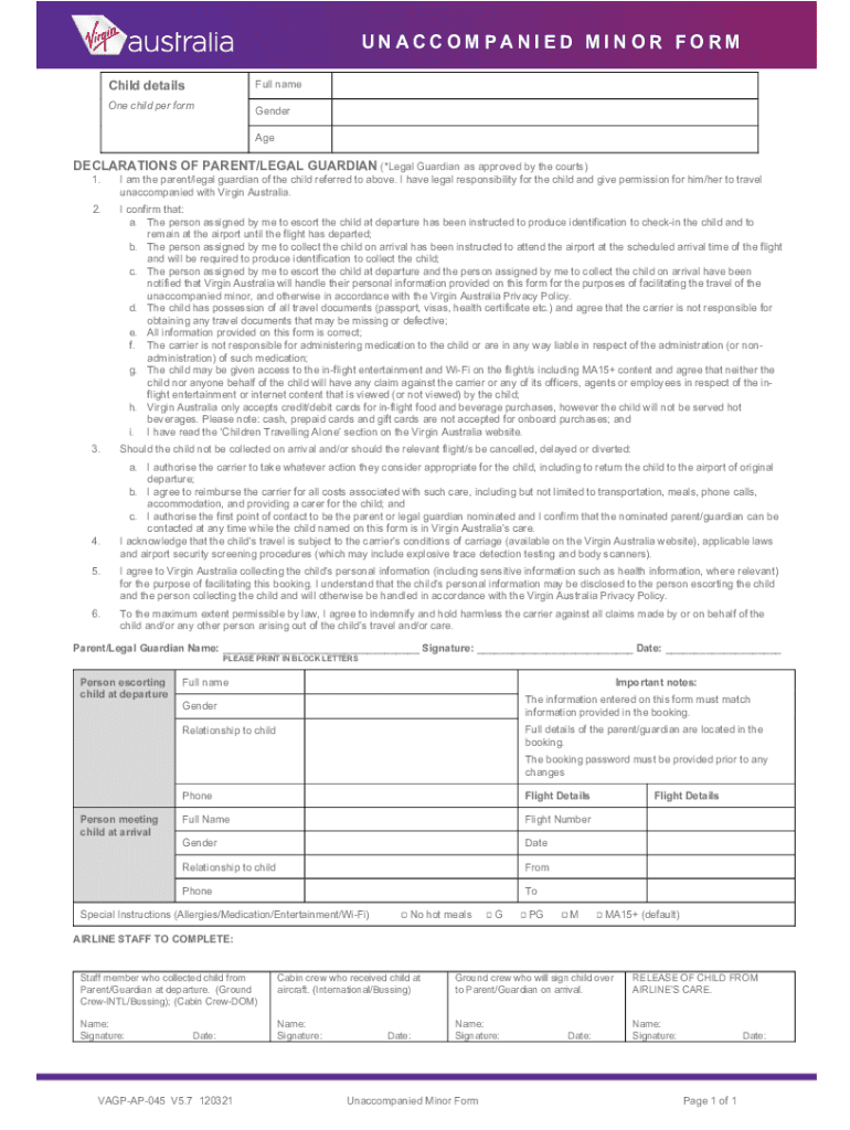 Unaccompanied Minor Form