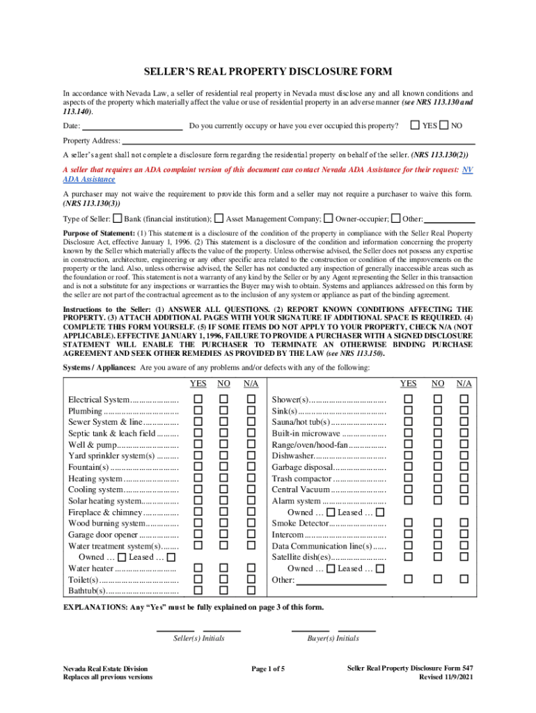 Form 547 Seller's Real Property Disclosure