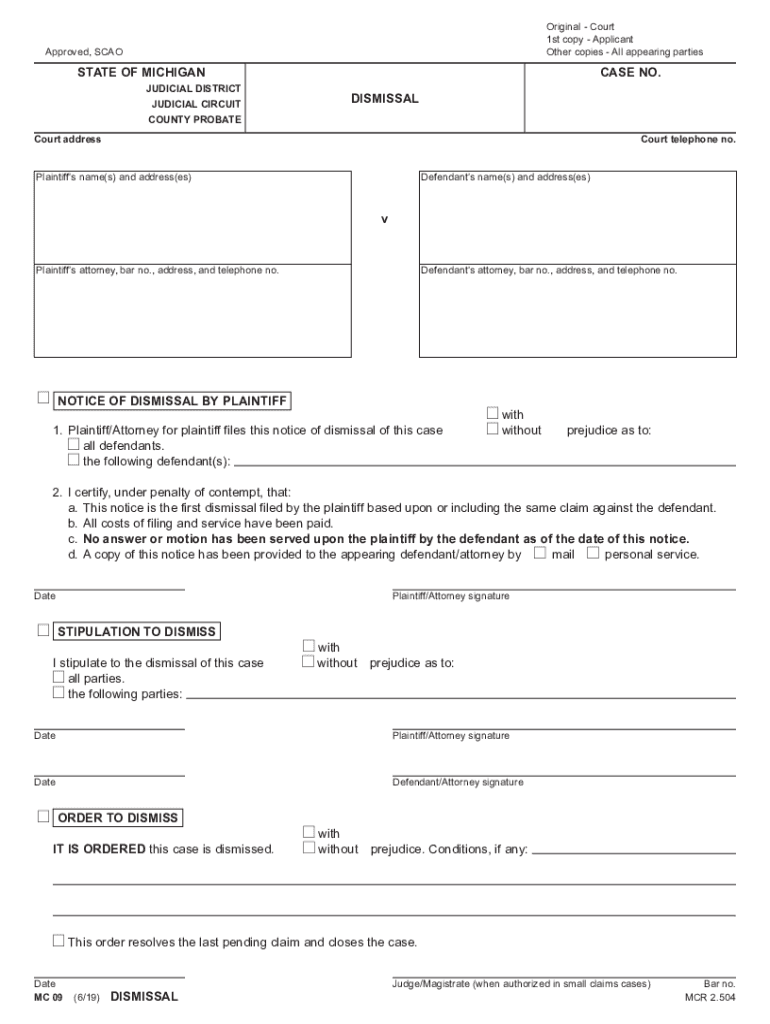 MC 09, Dismissal Fill and Sign Printable Template Online  Form