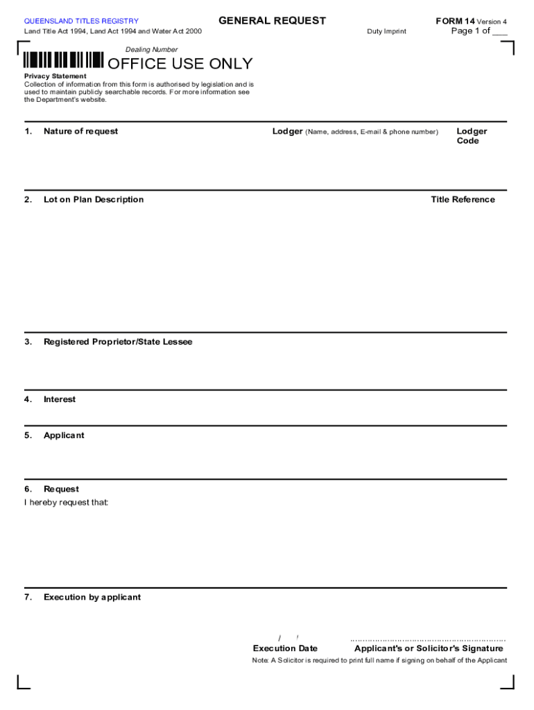  General Request Form 14 &amp; CMS Queensland Titles Registry Forms to Request the Recording of a First or New Community Manageme 2020-2024