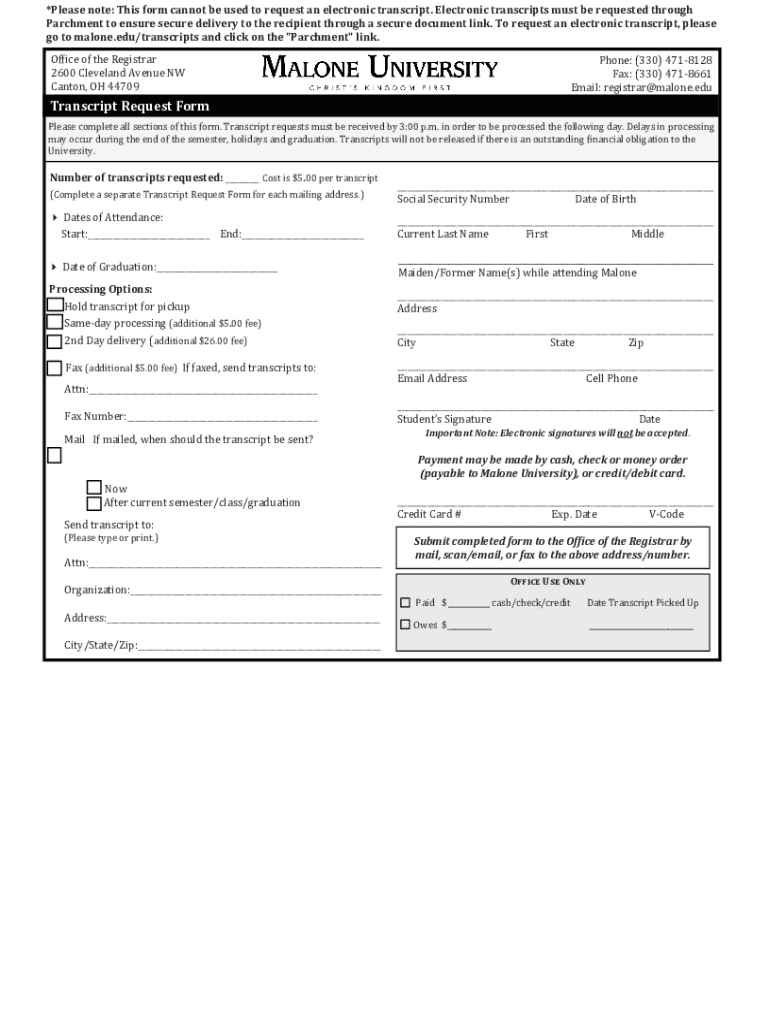 Transcript Request Form with Fill Ins PDF