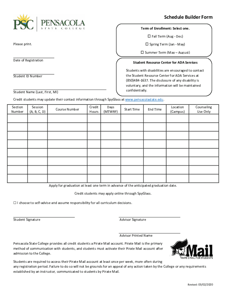 Schedule Builder Form Term of Enrollment Select O