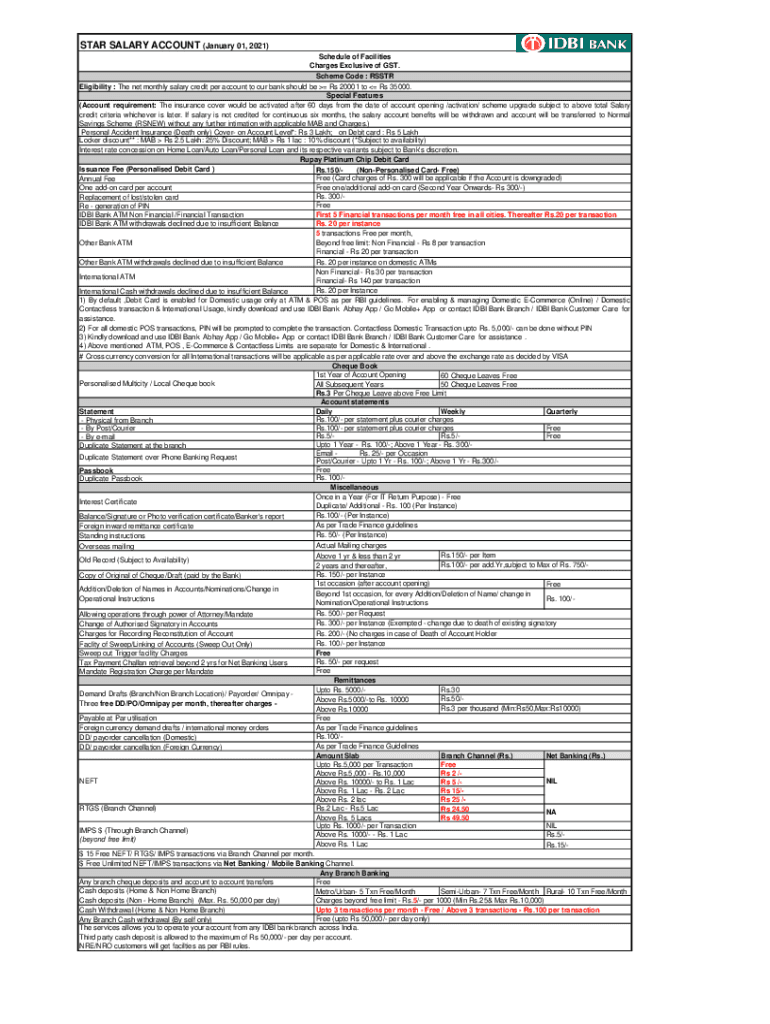 Form India IDBI Bank Star Salary Account Fill Online