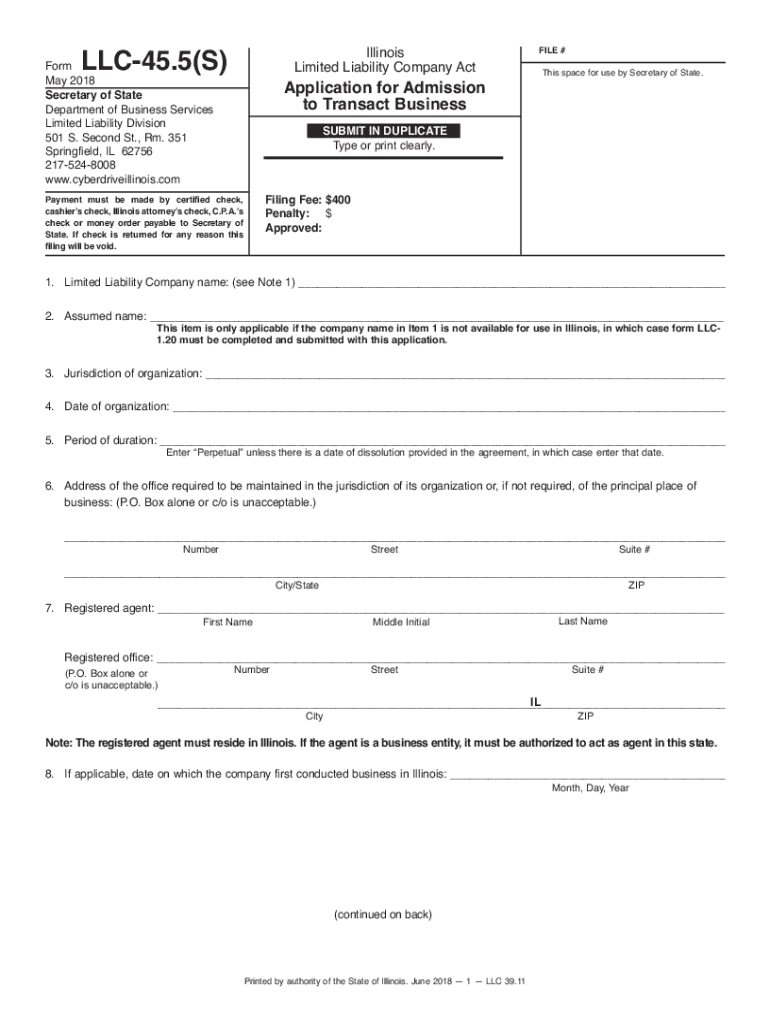  Illinois Form Llc 45 5 Fill Online, Printable, Fillable 2018-2024