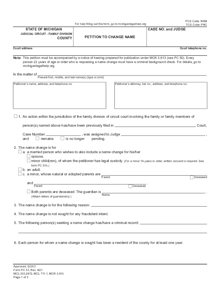  Name Chane Form Pc51 Fill Online, Printable, Fillable 2021-2024