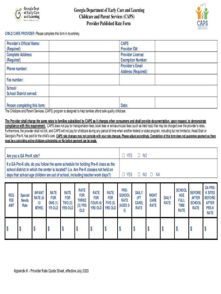 Caps Provider Rate  Form