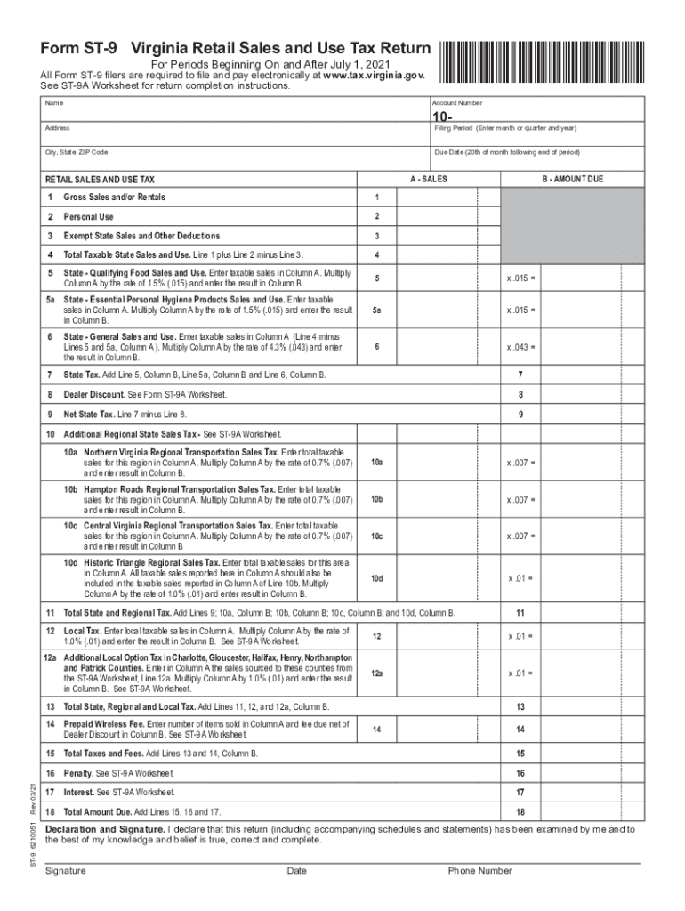 Get the Virginia Form ST 9, Retail Sales and Use Tax