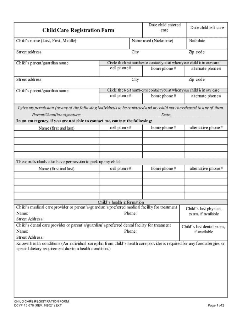 Child Care Registration Form