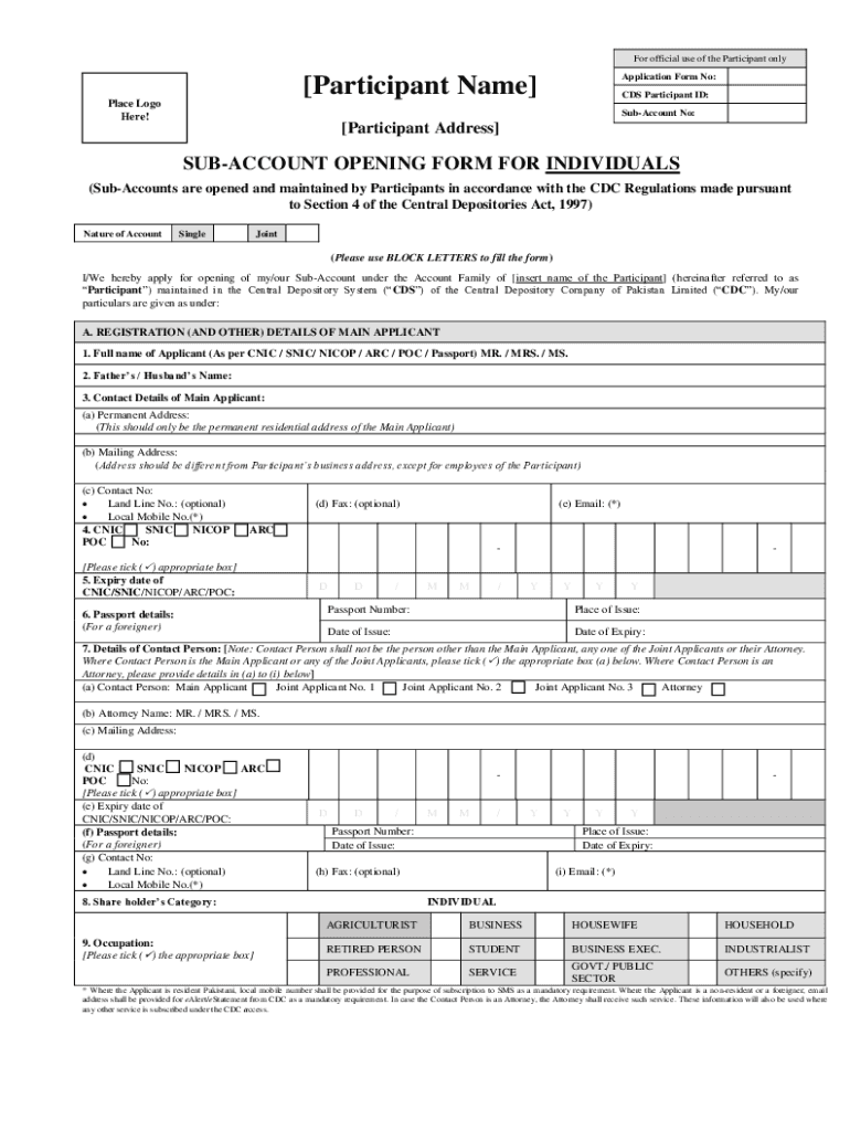 Merchant Com PkdownloadssubaccopcParticipant Name Application Form No