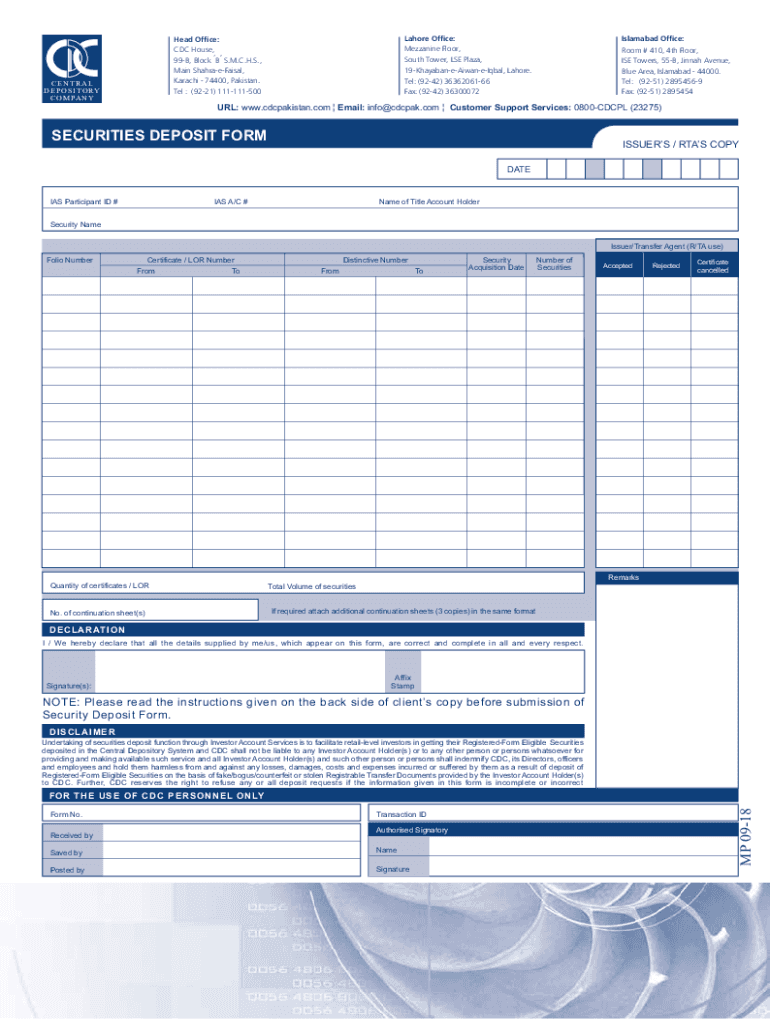 Pakistan Deposit Form