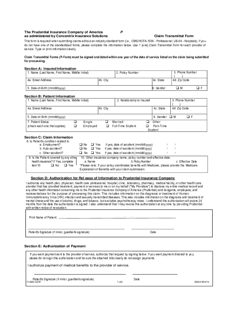 P Claims Transmittal Form Z6240 R0414 DOC