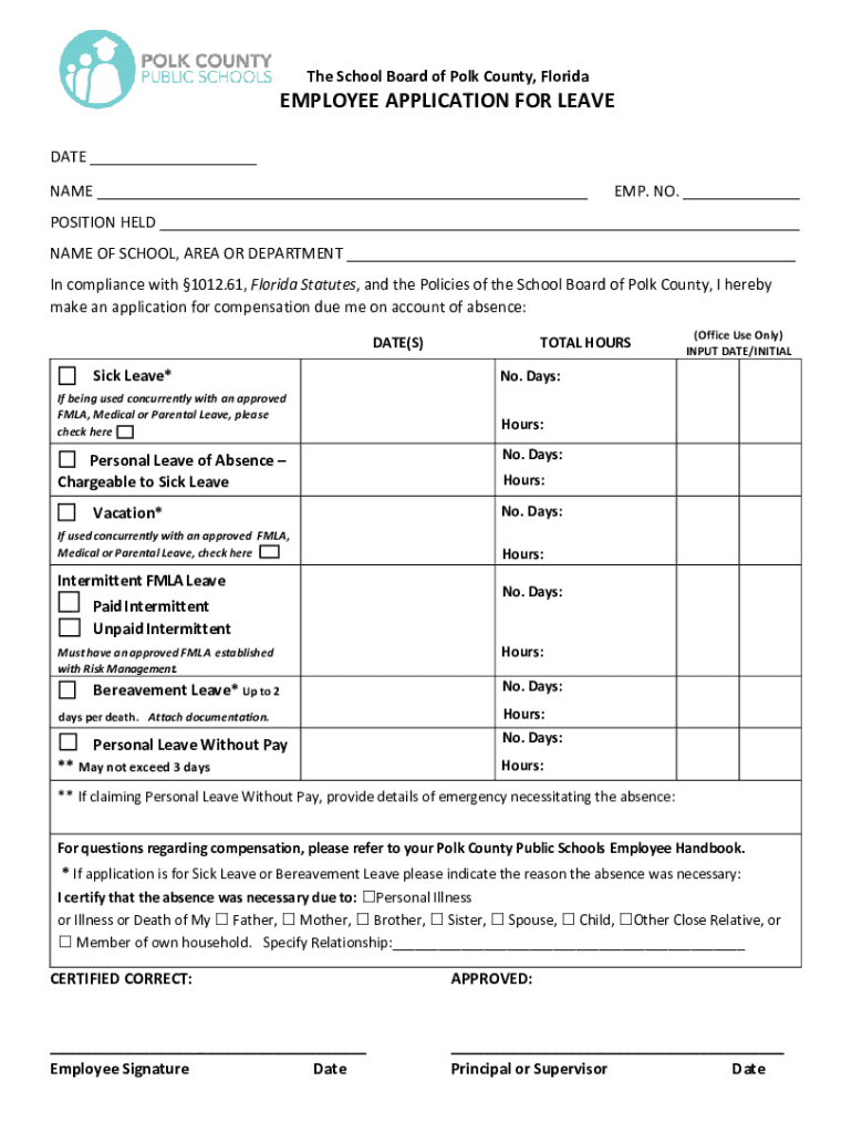 The School Board of Polk County, Florida EMPLOYEE  Form