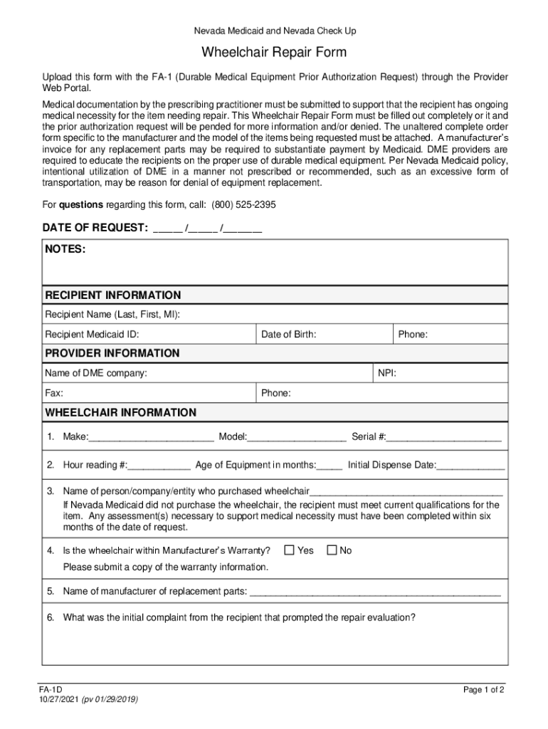  Wheelchair Repair Form DME 2021-2024