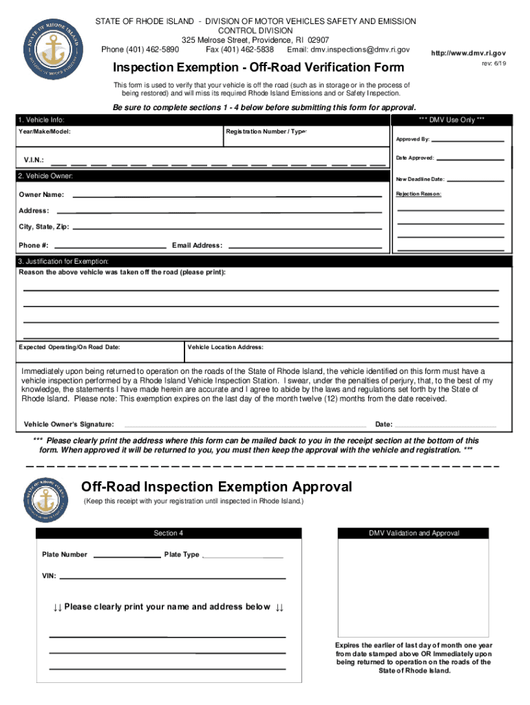 Off Road Vehicle Inspection Exemption Form 8 17