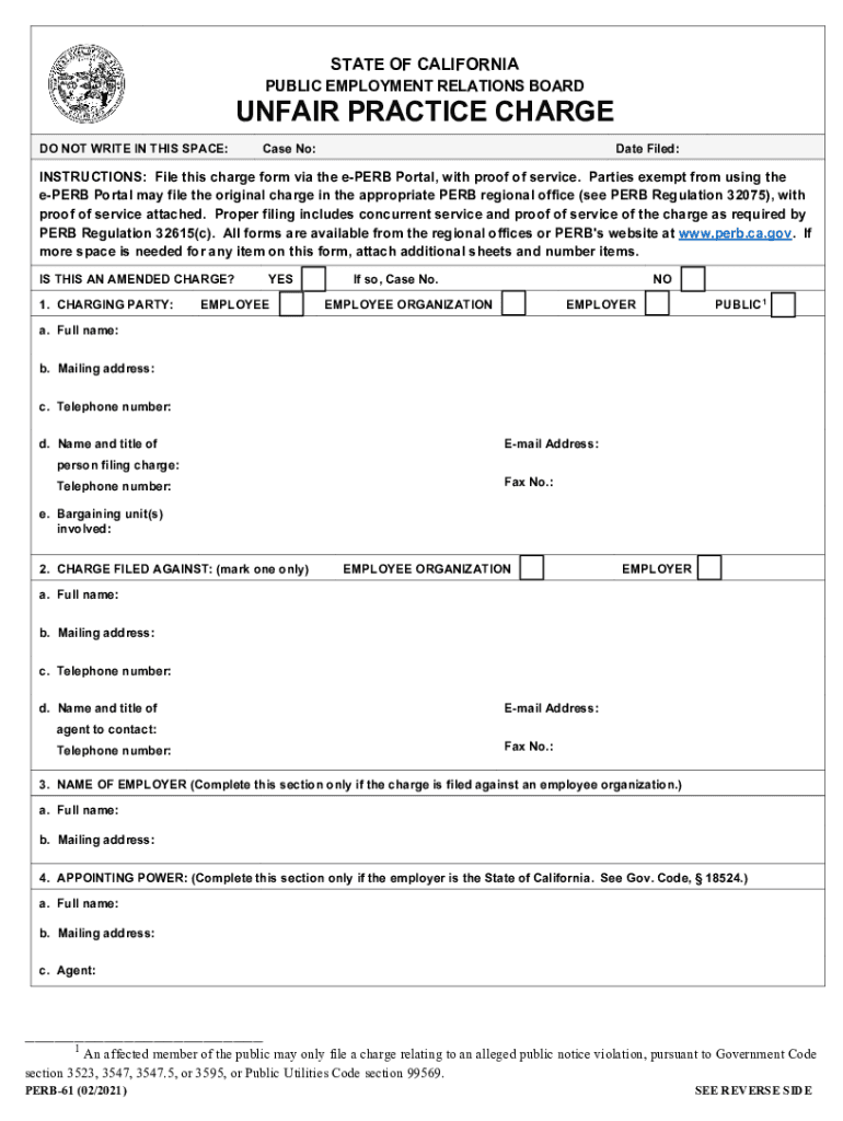  Unfair Practice Charge Form Unfair Practice Charge Form 2021-2024