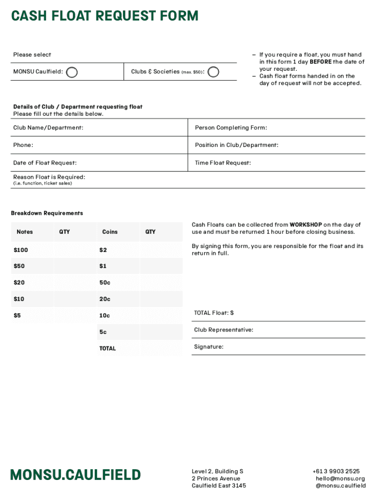 Cash Float Form