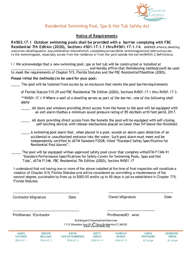  Permit # Residential Swimming Pool, Spa and Hot Tub Safety Act 2020-2024