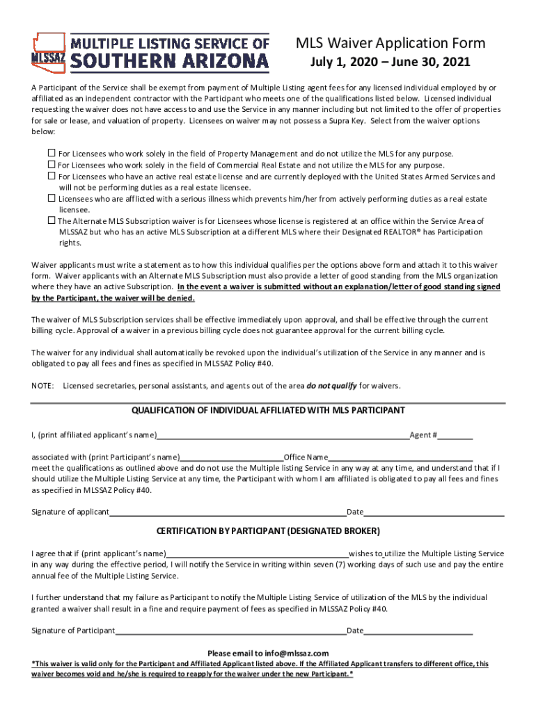 AR MLS Waiver Application Form