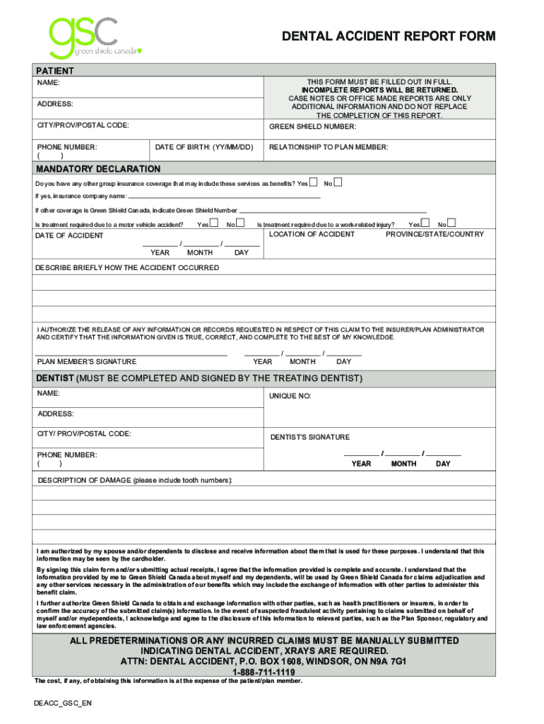 DENTAL ACCIDENT REPORT FORM Providerconnect Ca