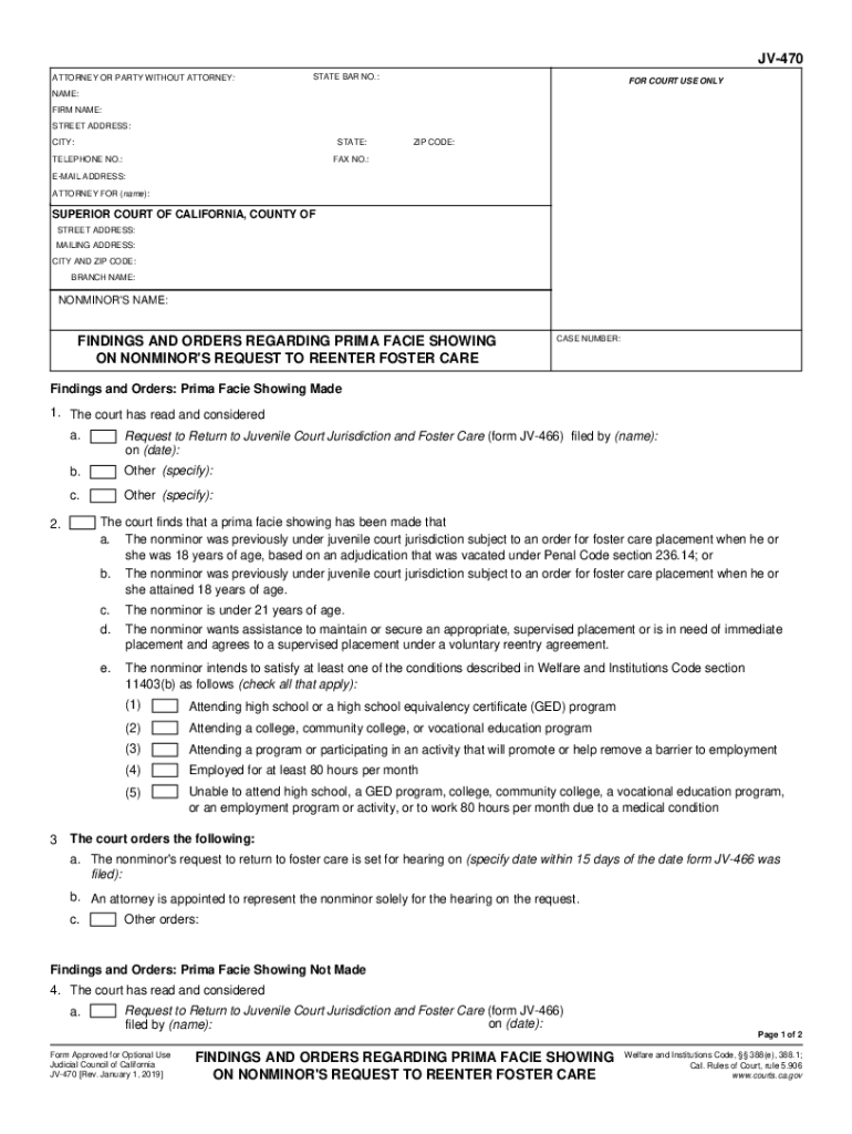  Form JV 470 Download Fillable PDF or Fill Online Findings 2019-2024