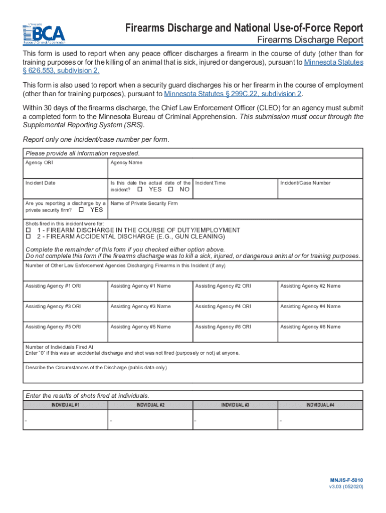 &amp;quot;Firearms Discharge and National Use of Force Report Form