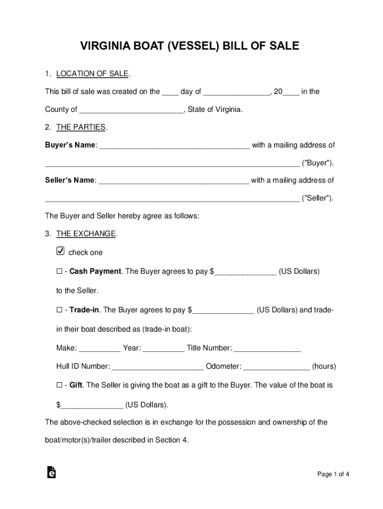 Boat Vessel Bill Sale  Form