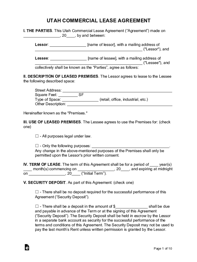 Templ Comutah Commercial Lease AgreementUtah Commercial Lease Agreement Form Sample Template