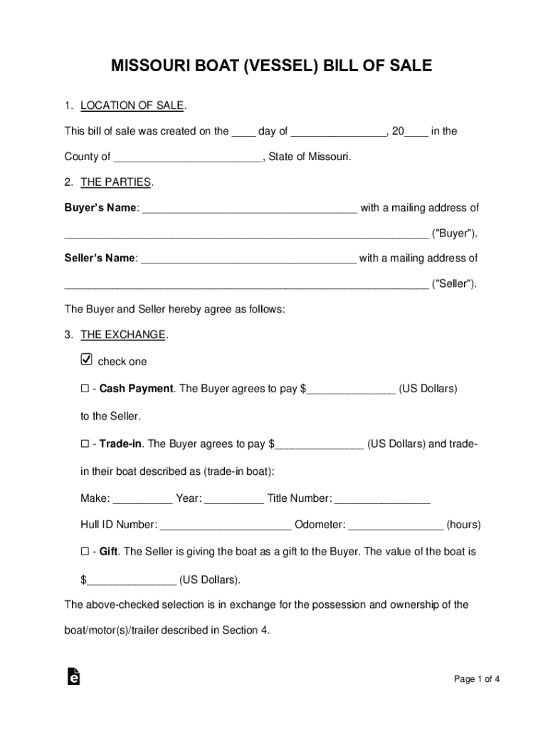 Missouri Boat Bill Sale  Form