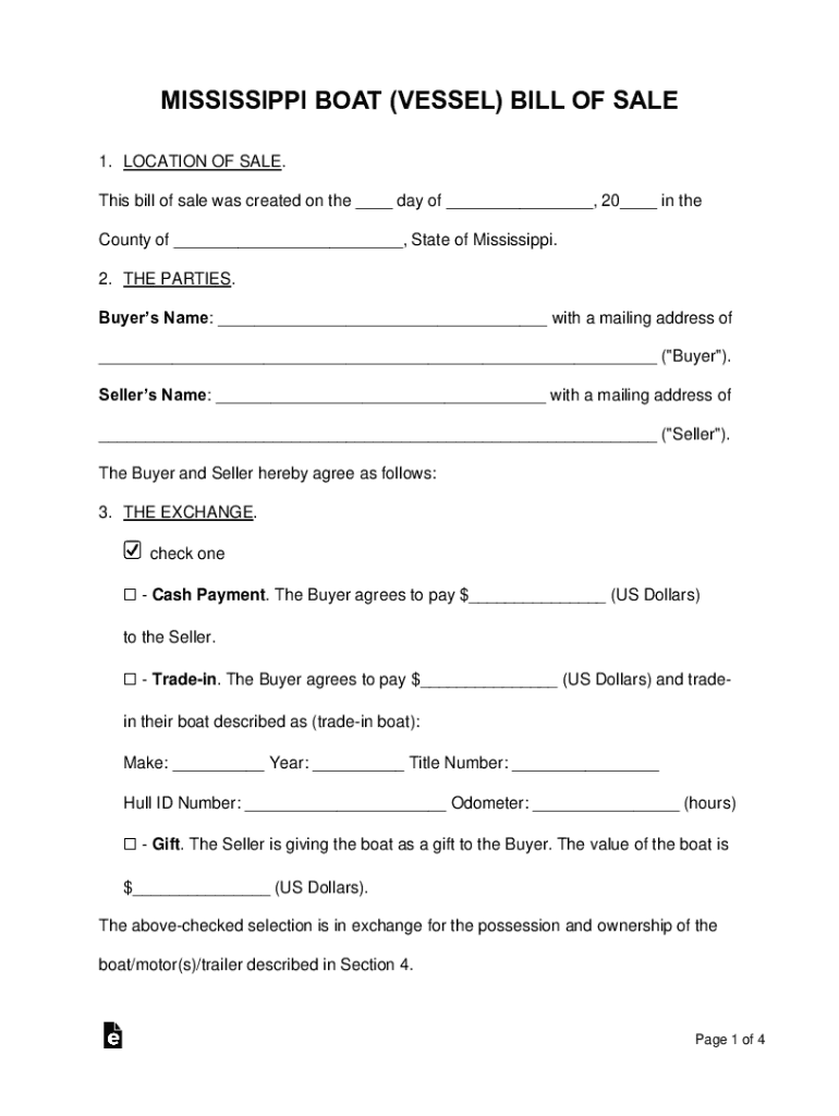 Www Bill of Sale Form ComState of MississippiMISSISSIPPI BOAT BILL of SALE FORM