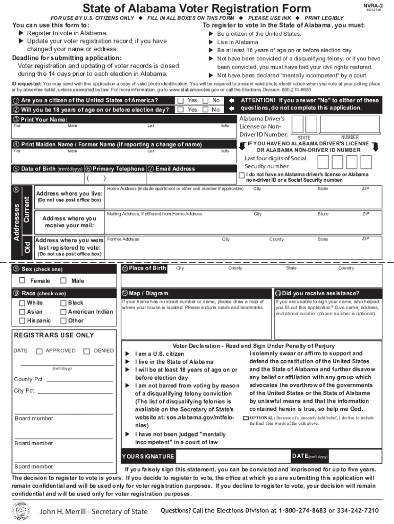  Www Sos Alabama GovsitesdefaultState of Alabama Voter Registration Form NVRA 2 2021-2024