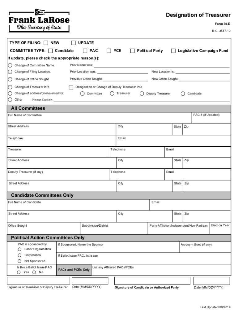  Fillable Online Form 30 D Ohio Secretary of State Fax 2019-2024