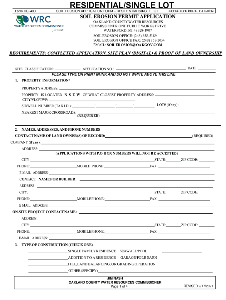  Fillable Online Form DC430 SOIL EROSION APPLICATION FORM 2021