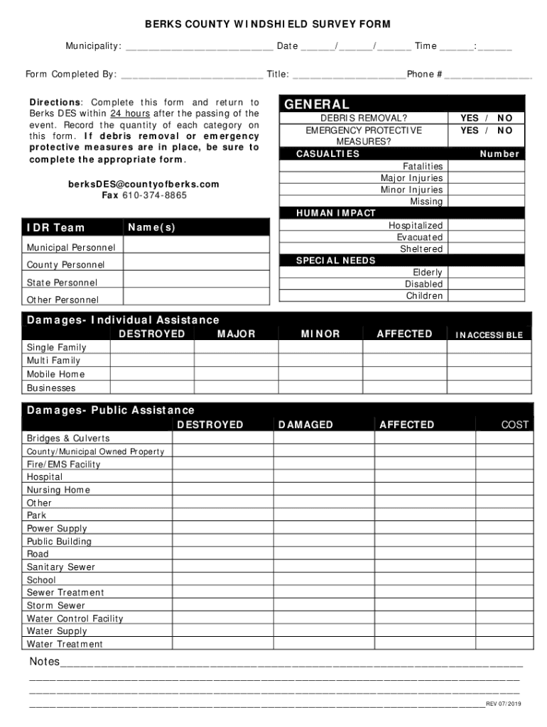 Www Co Berks Pa UsDeptDESWindshield Survey Form Rev 3 County of Berks Home