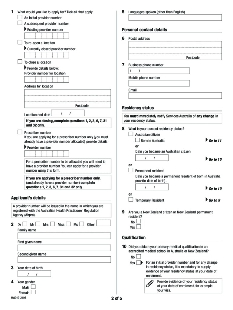 Www Servicesaustralia Gov Auformshw019Application for a Medicare Provider Number And, or Prescriber