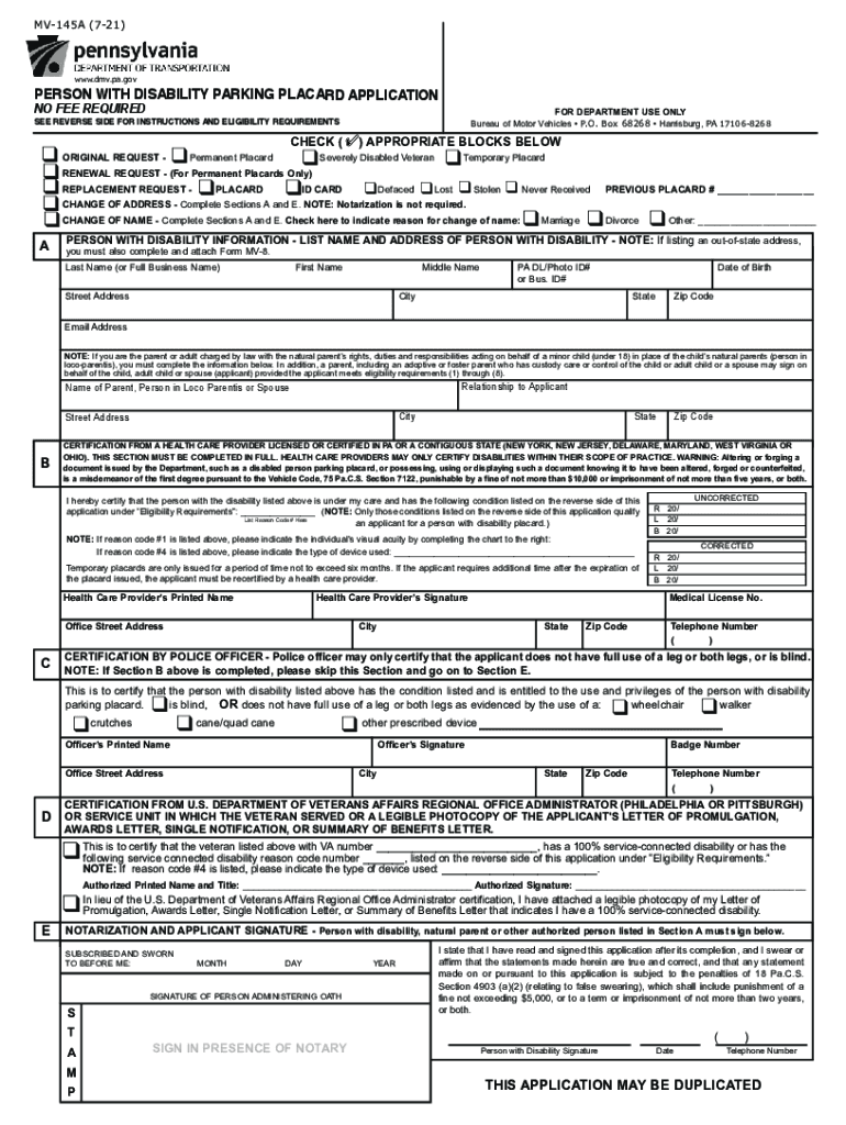 Www pdfFiller Com419617997 PLACARD APPLICATION Fillable Online PLACARD APPLICATION Fax Email Print pdfFiller  Form