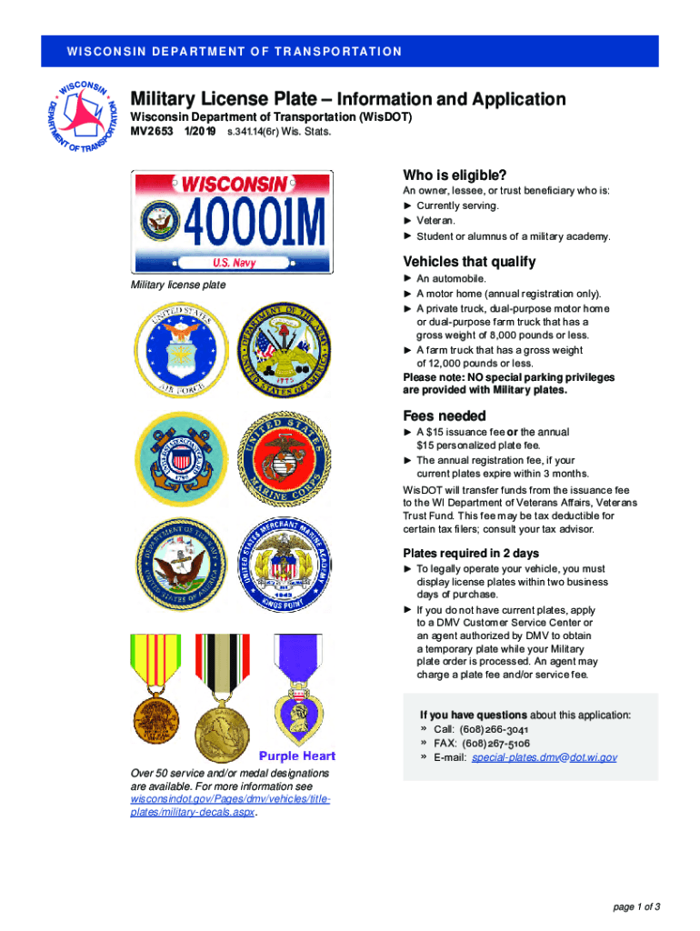 Military Plate Application  Form