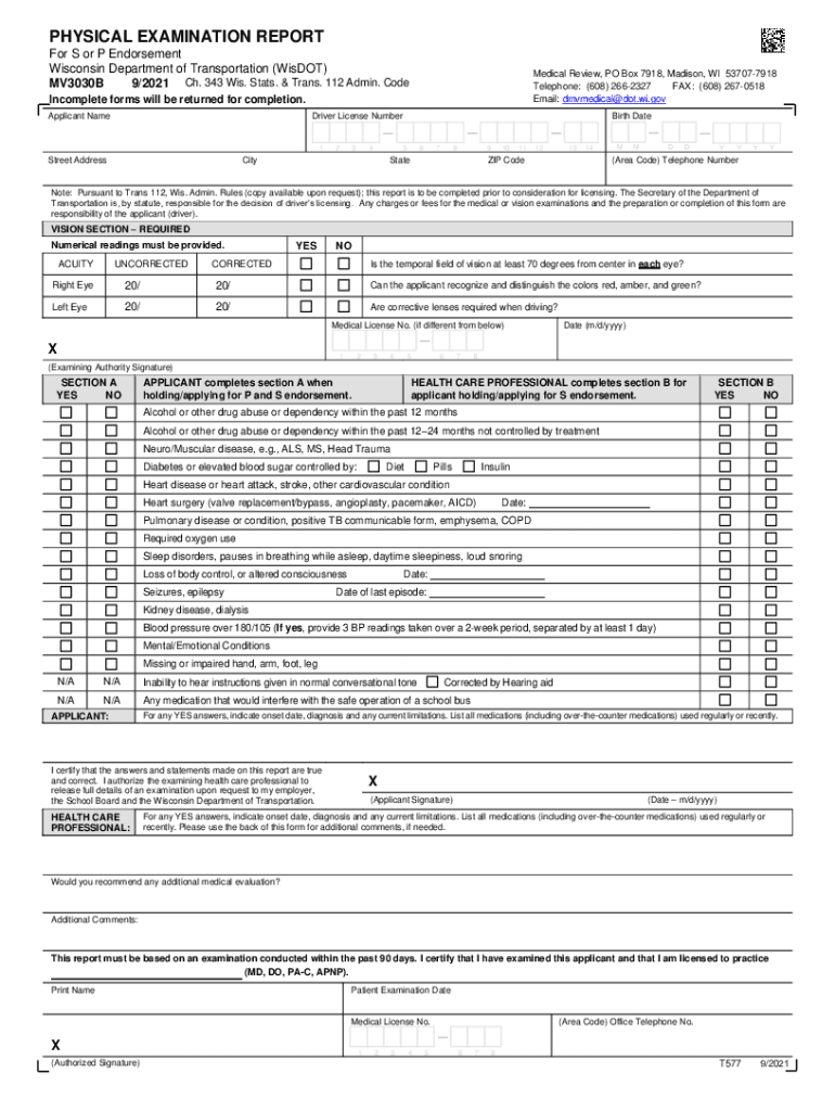 Physical Examination Report Form