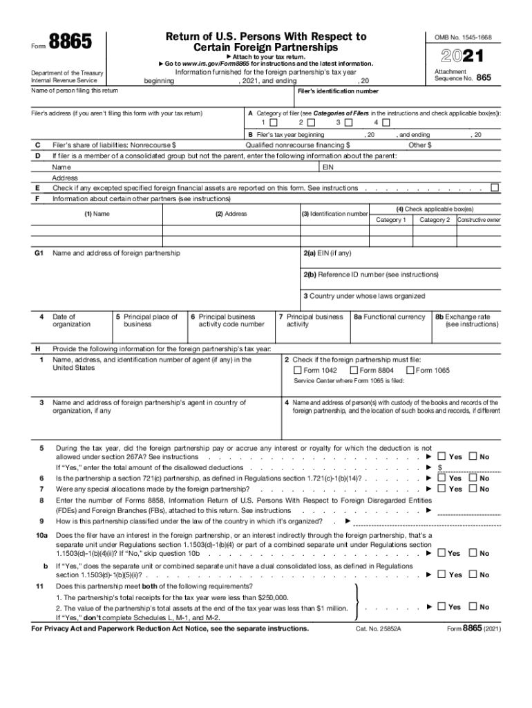  Form 8865 Return of US Persons with Respect to Certain 2021