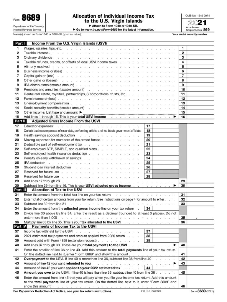  Form 8689, Allocation of Individual Income Tax to the U S 2021