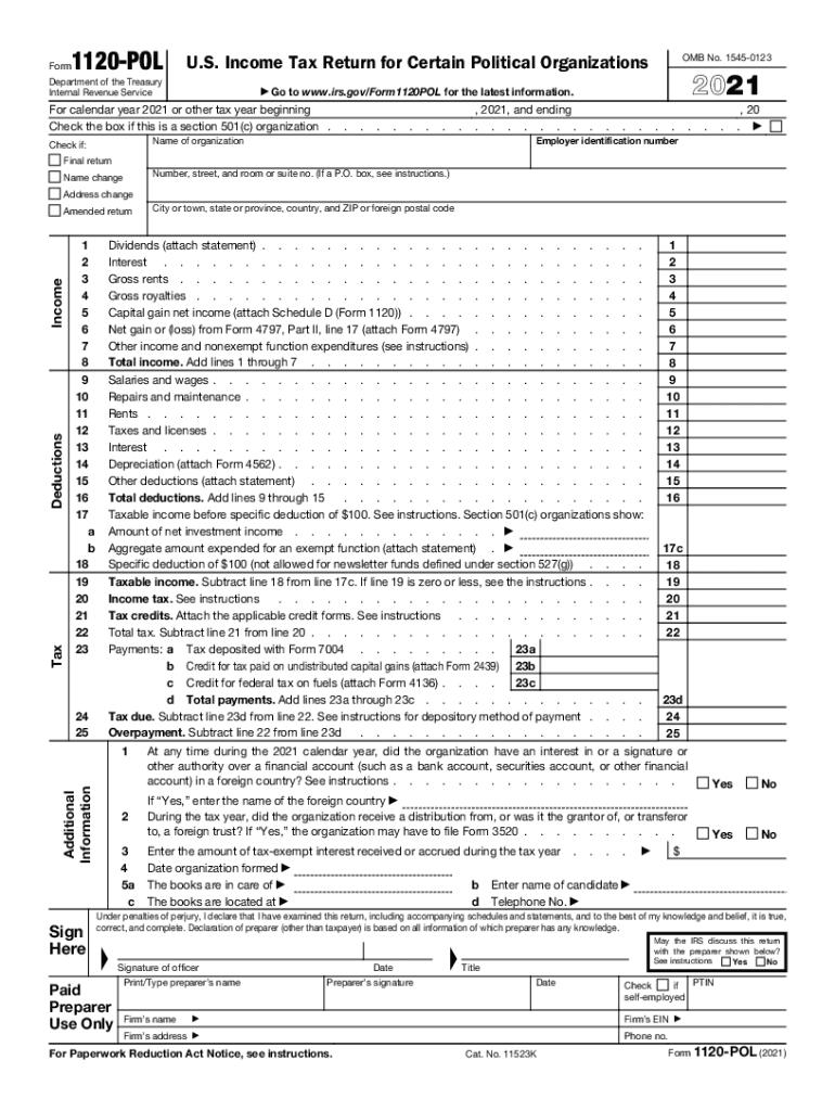 Get and Sign 1120 POL U S Income Tax Return for Certain Political 2021-2022 Form