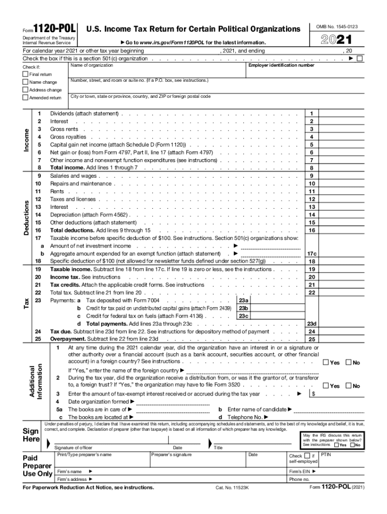  1120 POL U S Income Tax Return for Certain Political 2021