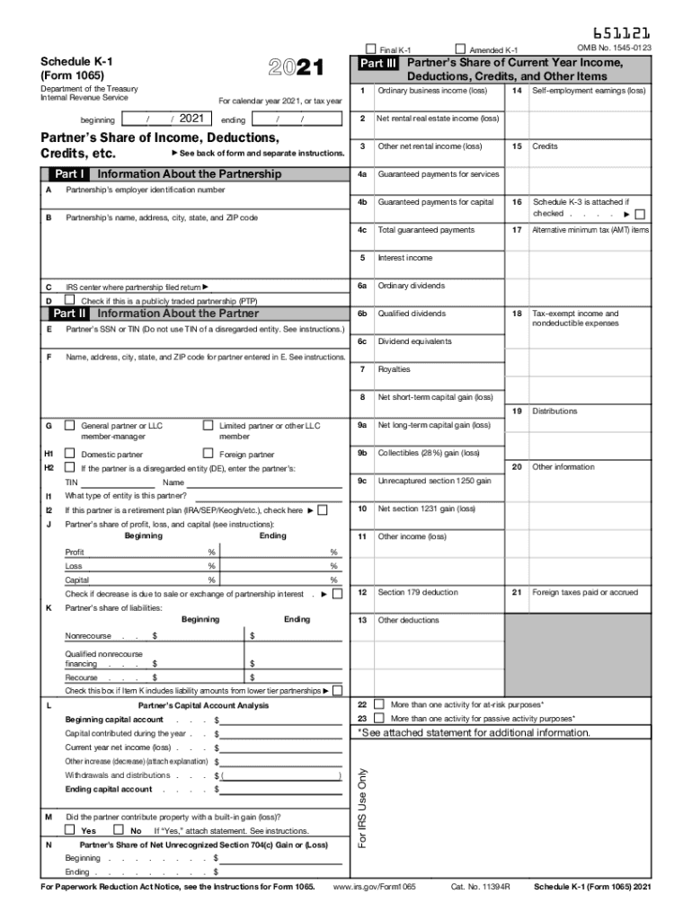 Form 1065 Schedule K 1