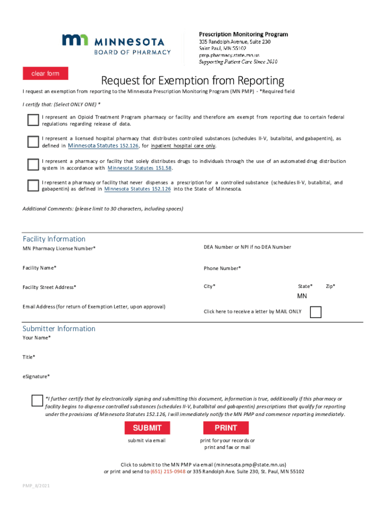 Fillable Online Request for Exemption from Reporting  Form