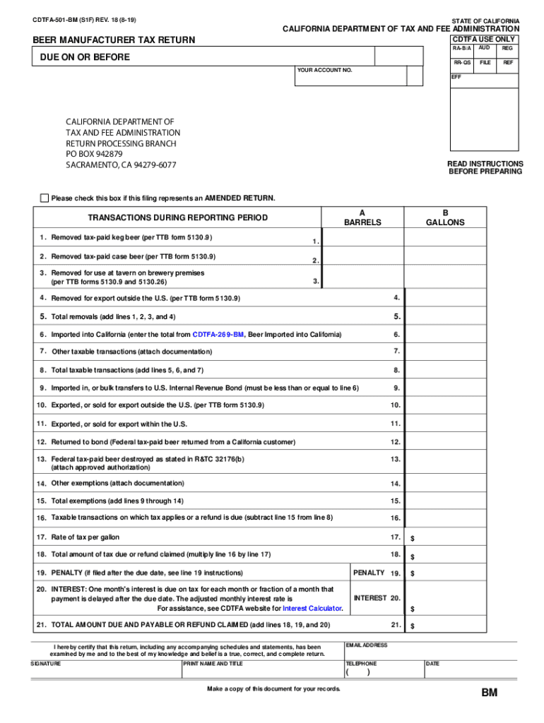  CALIFORNIA DEPARTMENT of TAX and FEE ADMINISTRATION RETURN 2019