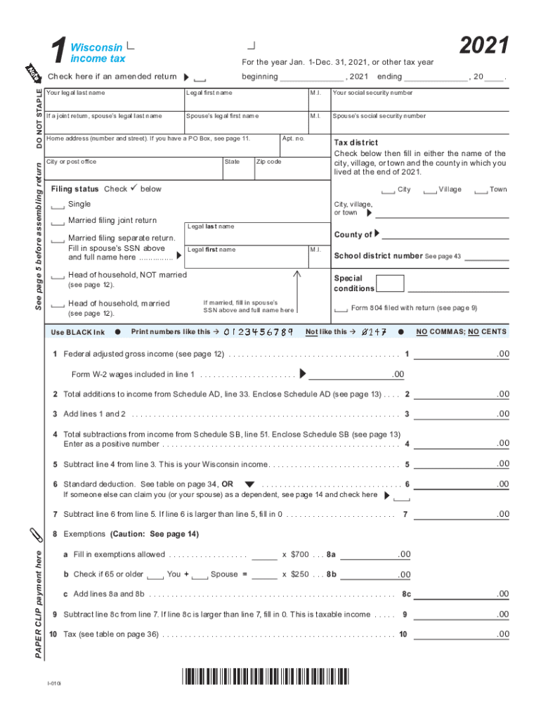  I 010 Form 1, Wisconsin Income Tax Fillable 2020