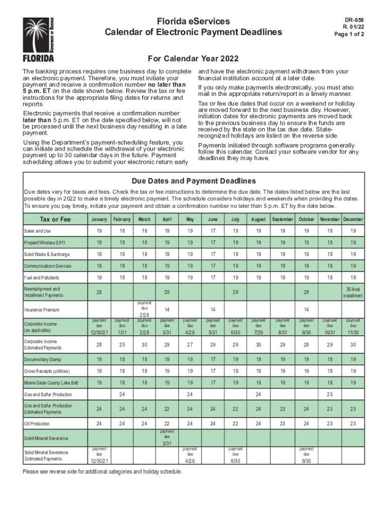  Florida EServices DR 659 R 0121 Calendar of Electronic 2022