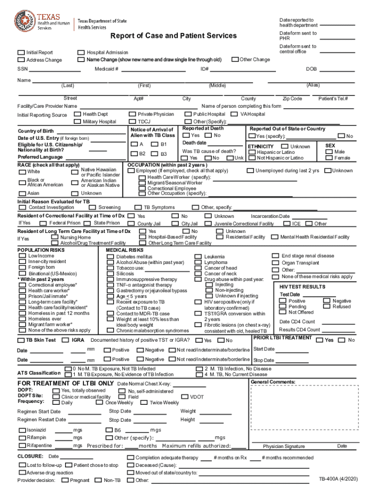  Report of Case and Patient Services Date Form Sent to HSR PHR 2020-2024