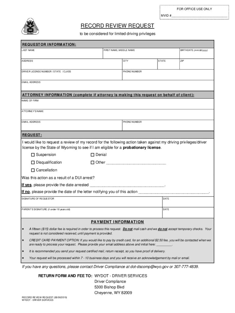  RECORD REVIEW 20190806 Dot State Wy Us 2019-2024