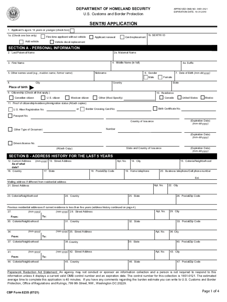  DEPARTMENT of HOMELAND SECURITY APPROVED OMB NO Cbp Gov 2021